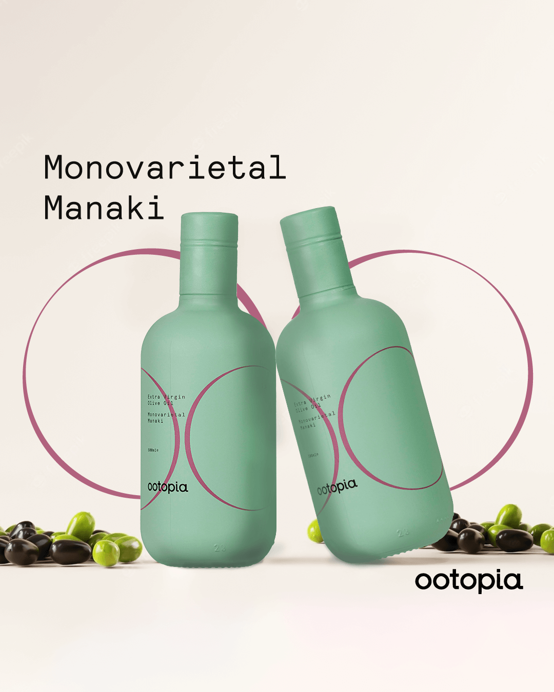 Ootopia Greek Extra Virgin Olive Oil - (2 Pack) Cold Pressed Manaki Oil Made from 100% Pure Early Harvest Manaki Olives - Polyphenol Rich, Glass Bottle (16.9 Fl Oz)