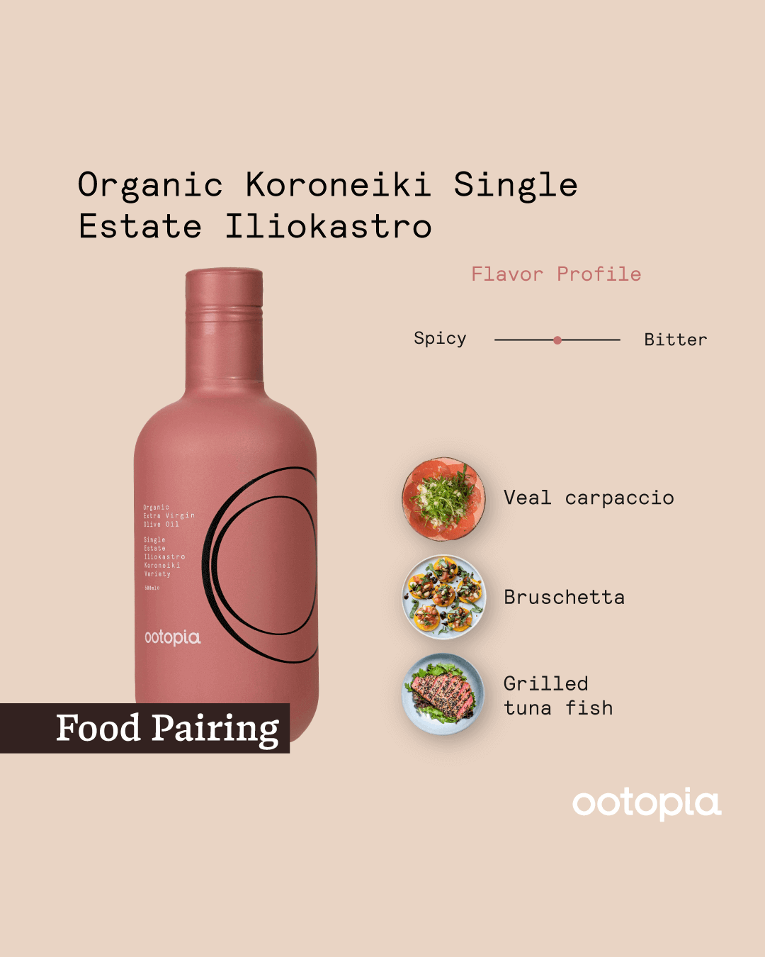 Ootopia Greek Extra Virgin Olive Oil - (3 Pack) Cold Pressed Organic Koroneiki Oil Made from 100% Pure Early Harvest Koroneiki Olives - Polyphenol Rich, Glass Bottle (16.9 Fl Oz)