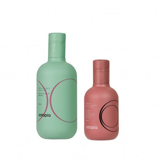 Ootopia Manaki & Koroneiki Olive Oil Combo – 500ml & 250ml Bottles | A Contrast of Smooth Elegance and Bold Peppery Flavor